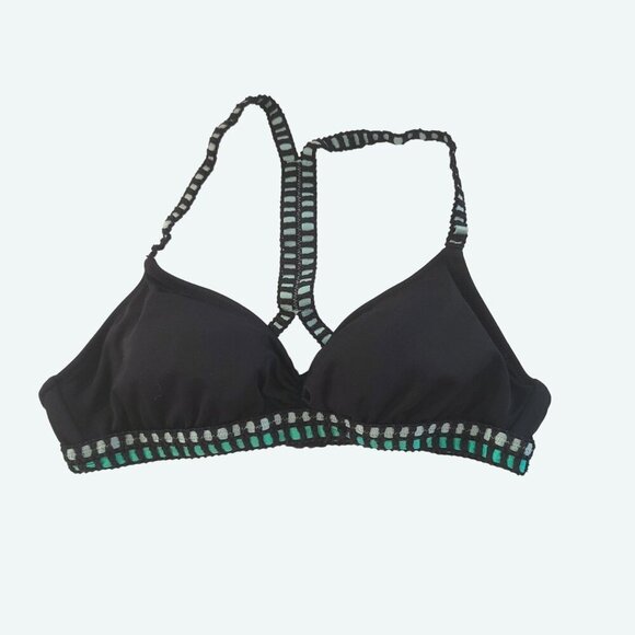 Victoria's Secret Women's Crochet Trim Bikini Swim Top Sz Small Black & Green - Picture 1 of 8